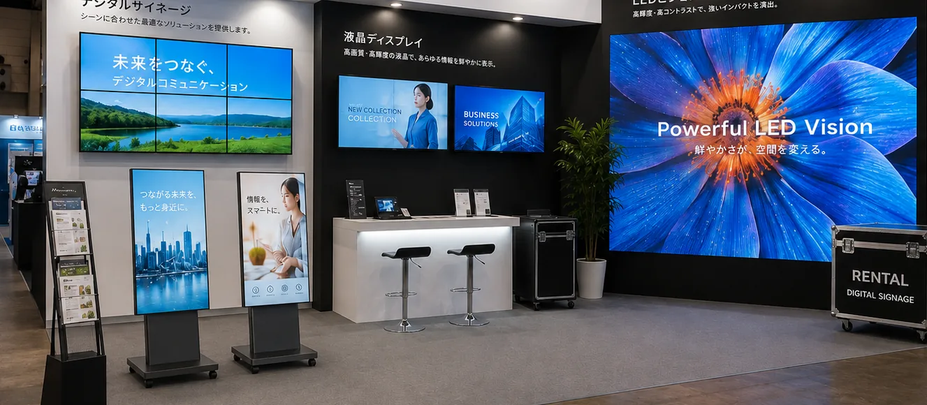 展示会の液晶サイネージとLEDビジョンのレンタル