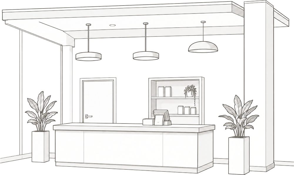 店舗内カウンター(線画)