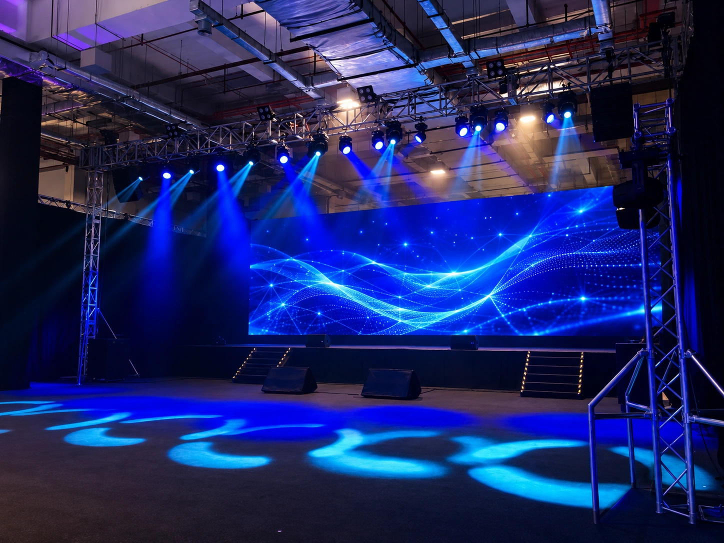 大型LEDビジョンと照明を組み合わせたイベントステージのイメージ